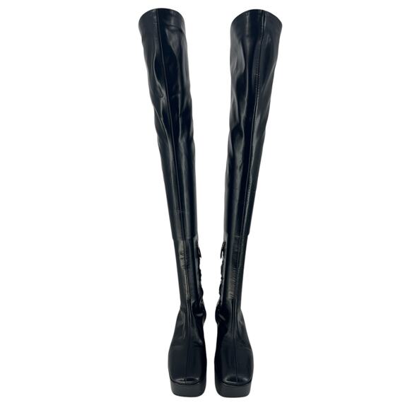 Prada Black Stretch Napa Over-the Knee Platform Boots - Picture 6 of 16